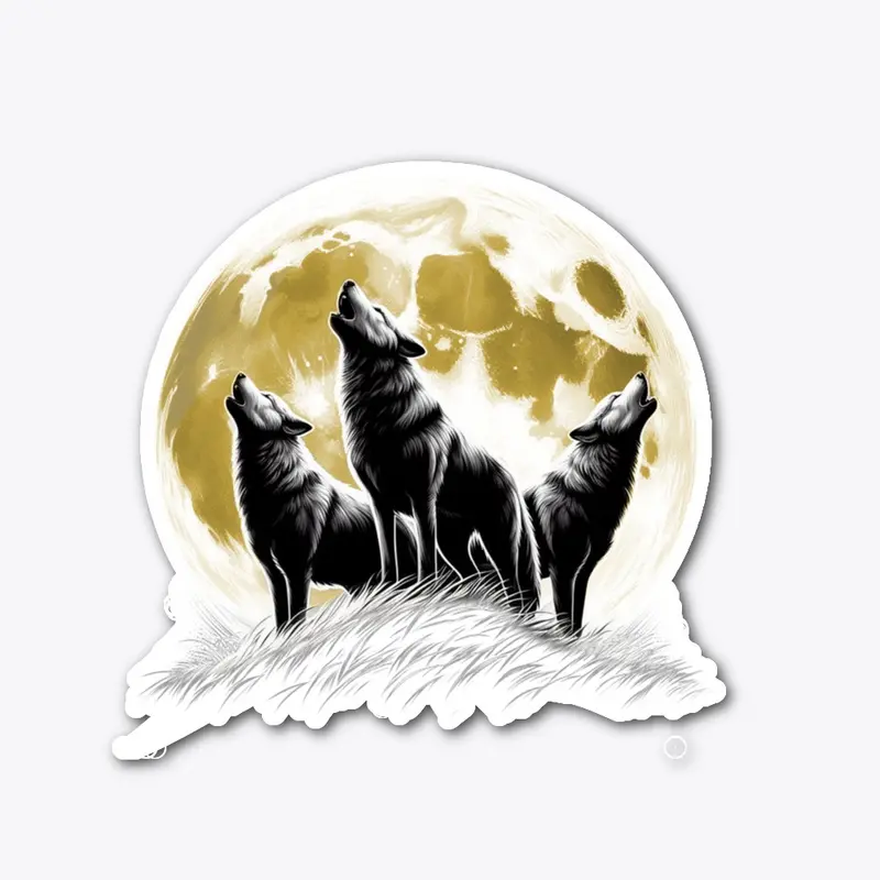 Gray Wolf Family Howling Bark at Moon