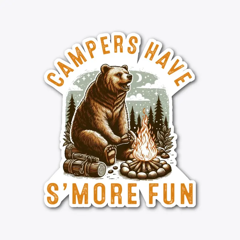 Funny Bear Campers Have S'more Fun